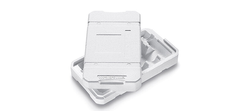 
		  Eine weiße maßgeschneiderte Verpackungsbox aus recyceltem EPS