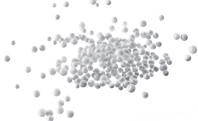 White beads of raw expanded polystyrene