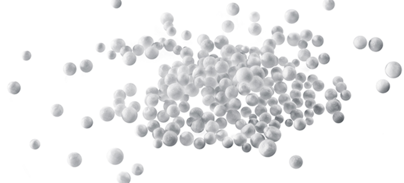 White beads of raw expanded polystyrene