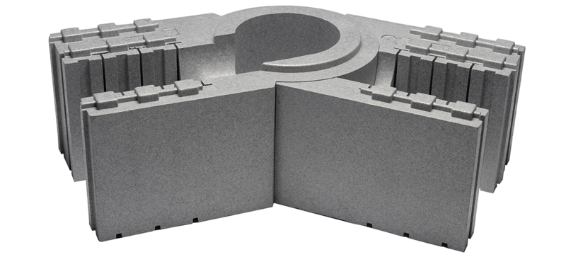 A gray technical molded part for the construction industry