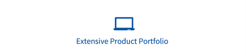 A symbol with the words “extensive product portfolio”