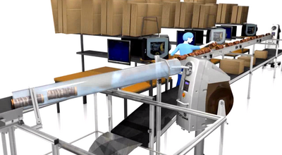 
				The image shows a packaging station with paper padding. 