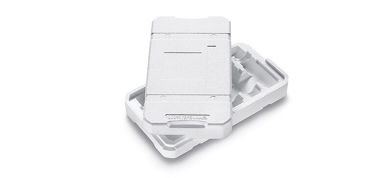 [Translate to International:] Eine weiße maßgeschneiderte Schutzverpackung aus recyceltem EPS