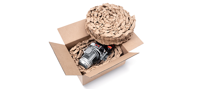 Paper cushioning in a shipping box.