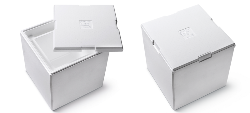 Two white insulated boxes
