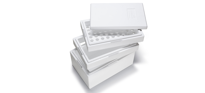 A white insulated box with intermediate rings and lid
