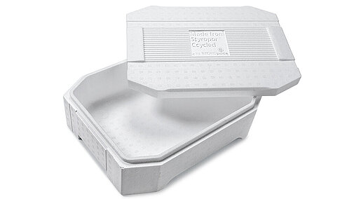 A white insulated box made from recycled material