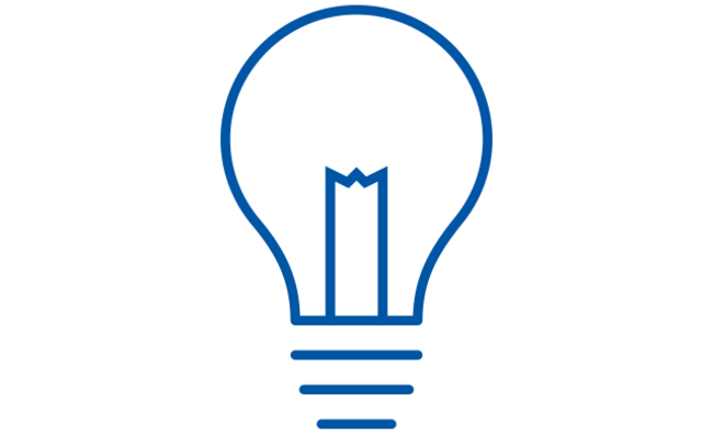 A blue light bulb symbol