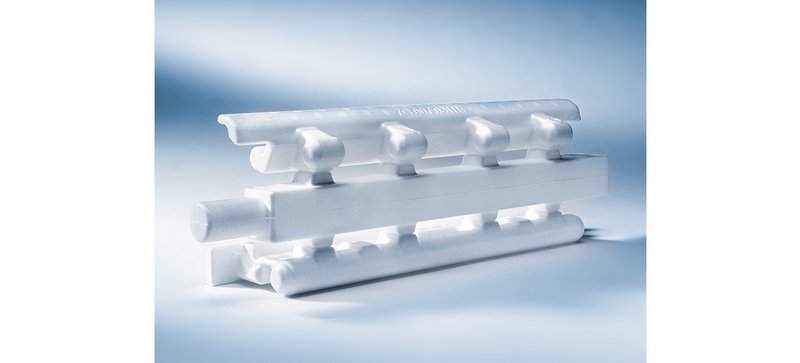 A white technical molded part as a cluster for Lost Foam processes