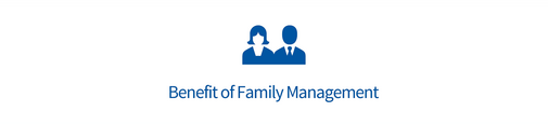 A symbol for two people with the words “benefit of family management”