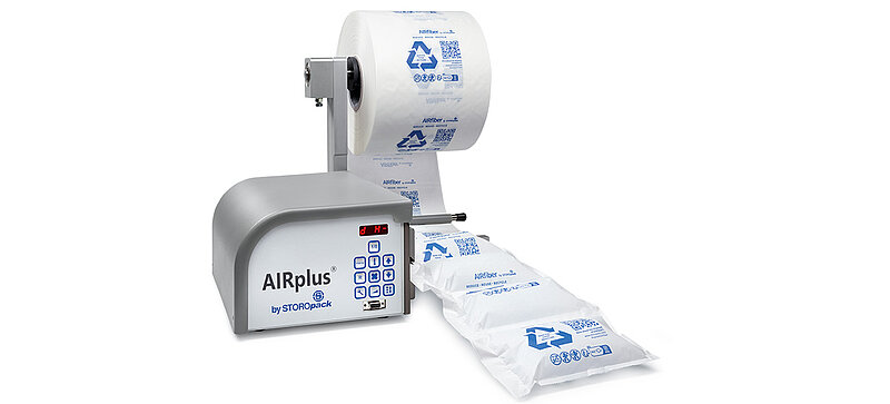 A machine producing air pillows made of paper
